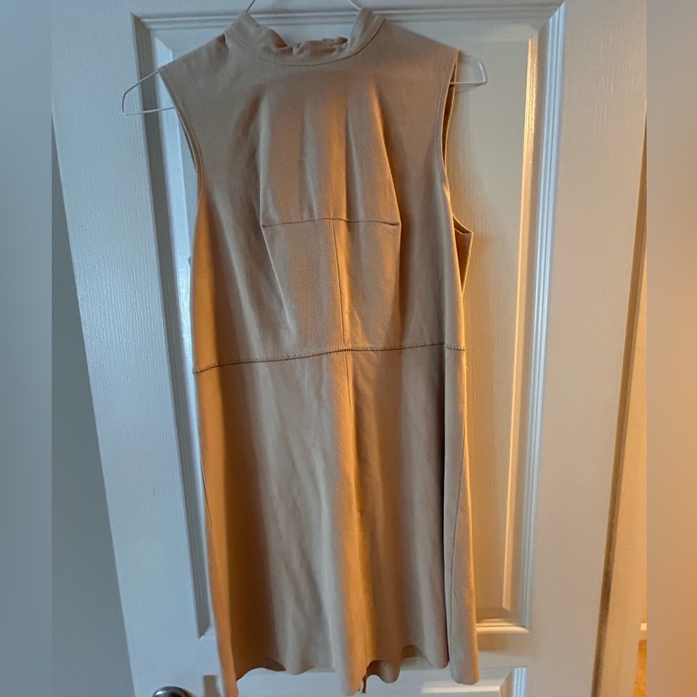 Suede Sleeveless Tan Shift Dress